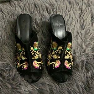 Urban Outfitters black velvet mules; size 8